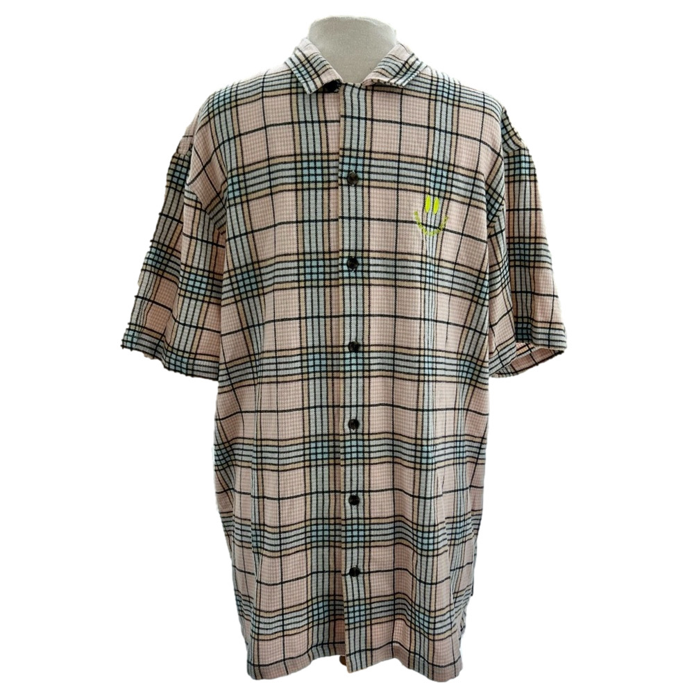 Pacsun Short Sleeve Flannel Pink Plaid Shirt Size XL Boxy Fit Soft Mens